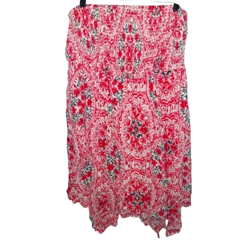 Torrid Red White Floral Medalliom Smocked Sleeveless Tube Top Dress